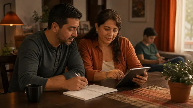 Pareja haciendo cuentas en casa