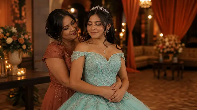 Quinceañera con su mamá en su fiesta