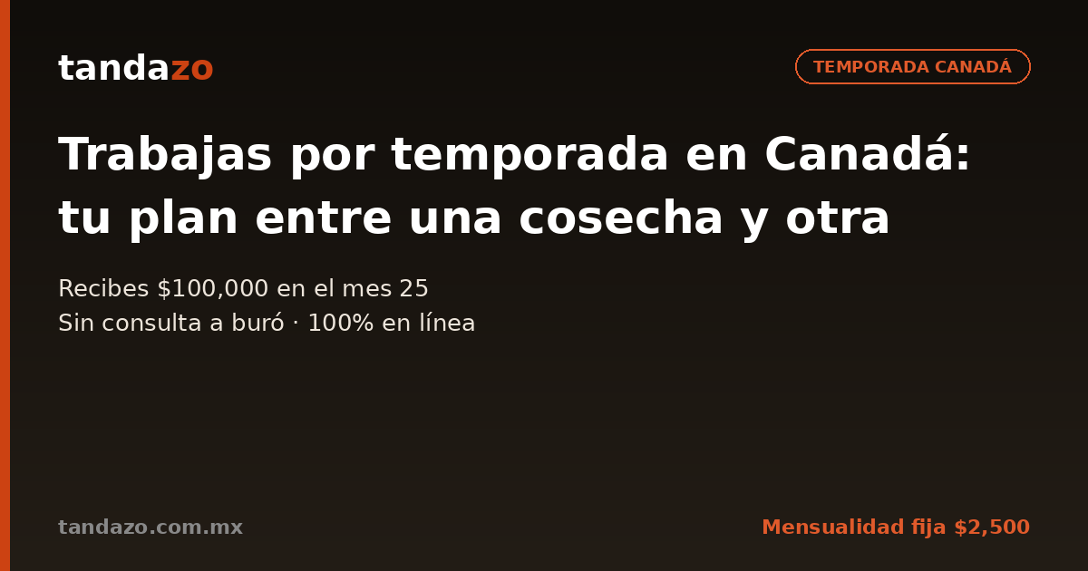 Tarjeta de Tandazo: Trabajas por temporada en Canadá: tu plan entre una cosecha y otra. Recibes $100,000 en el mes 25
